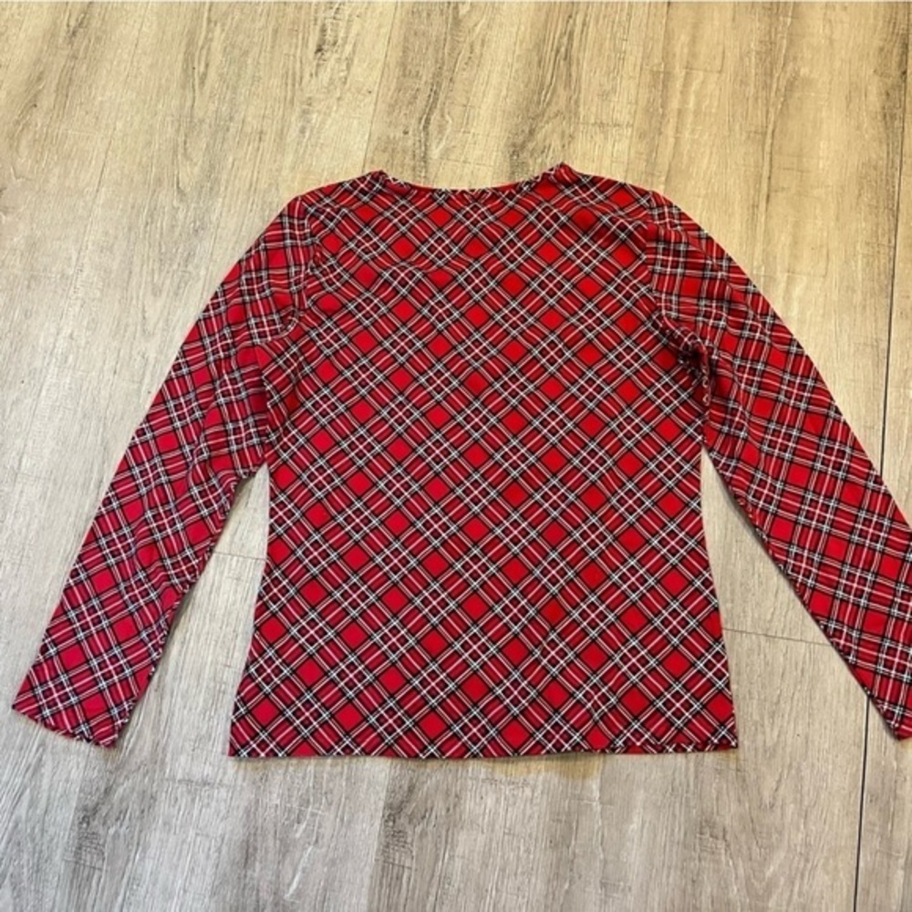 Talbots Tee Long Sleeve Medium Christmas Plaid NWOT - Picture 9 of 9